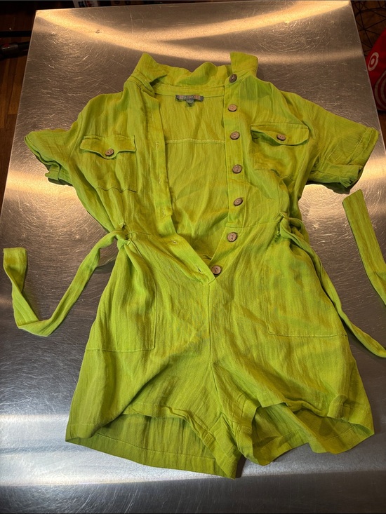 Good Luck Gem Jackets & Blazers - Good Luck Gem Lime Green Short-Sleeve Button Romper Jacket